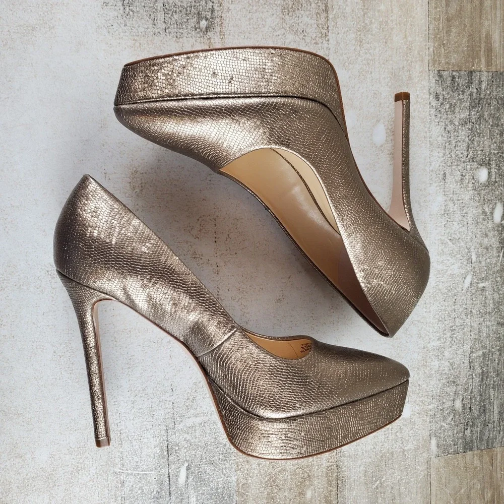 Jessica Simpson Sinelia Womens Platform Pump Sz 8.5 M Bronze Pointy Toe Stiletto